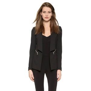 Veronica Beard Textured Black Blazer Jacket with Silver Zipper Detailing Size 0